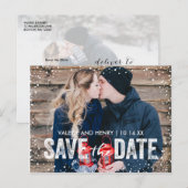 Rustieke Winter Sneeuwval Save the Date Foto Aankondigingskaart (Voorkant / Achterkant)