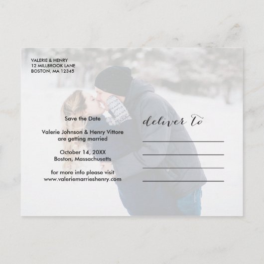 Rustieke Winter Sneeuwval Save the Date Foto Aankondigingskaart (Achterkant)