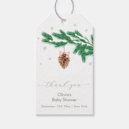 Rustieke Winter Sneeuwvlok Dennenkegel Baby Shower Cadeaulabel