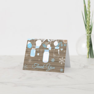 Rustieke Winter Sneeuwvlok Mason Pot Blauw Bedankkaart