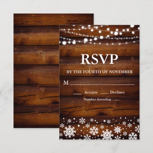 Rustieke Winter Sneeuwvlok RSVP (Voorkant / Achterkant)