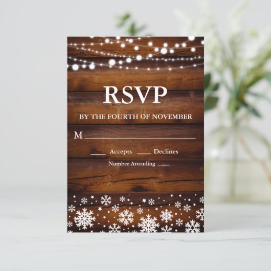 Rustieke Winter Sneeuwvlok RSVP Kaartje (Staand voorkant)