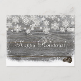 Rustieke winter-sneeuwvlokken & dennenappels brief feestdagenkaart