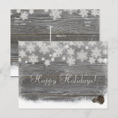 Rustieke winter-sneeuwvlokken & dennenappels brief feestdagenkaart (Voorkant / Achterkant)