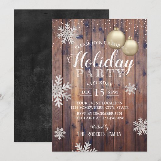 Rustieke Winter Sneeuwvlokken Feest Kaart (Voorkant / Achterkant)