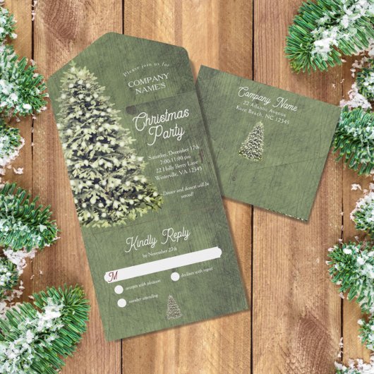 Rustieke Winter Sneeuwvlokken Groene Kerstmis Brui All In One Uitnodiging
