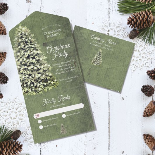 Rustieke Winter Sneeuwvlokken Groene Kerstmis Brui All In One Uitnodiging