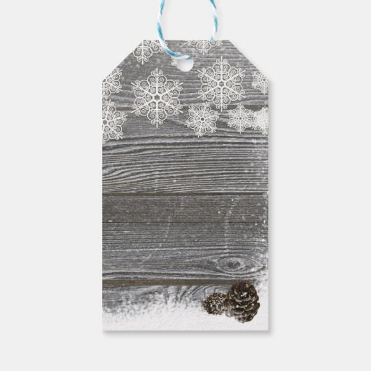 Rustieke Winter Sneeuwvlokken Hout & Pinecones Cadeaulabel (Achterkant)