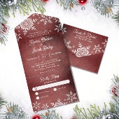 Rustieke winter sneeuwvlokken rode kerst bruiloft all in one uitnodiging