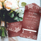 Rustieke winter sneeuwvlokken rode kerst bruiloft all in one uitnodiging