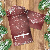 Rustieke winter sneeuwvlokken rode kerst bruiloft all in one uitnodiging