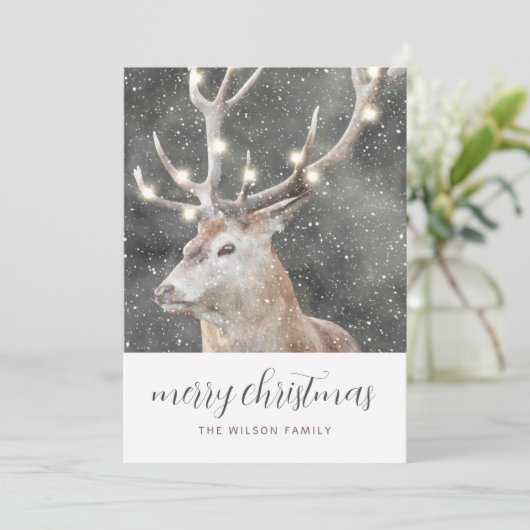 Rustieke Winter Stag Vrolijk Kerstfeest Kaart (Staand voorkant)