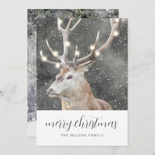 Rustieke Winter Stag Vrolijk Kerstfeest Kaart (Voorkant / Achterkant)