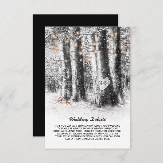Rustieke Winter Tree & String Lights Wedding Detai Informatiekaartje (Voorkant / Achterkant)