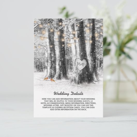 Rustieke Winter Tree & String Lights Wedding Detai Informatiekaartje (Staand voorkant)