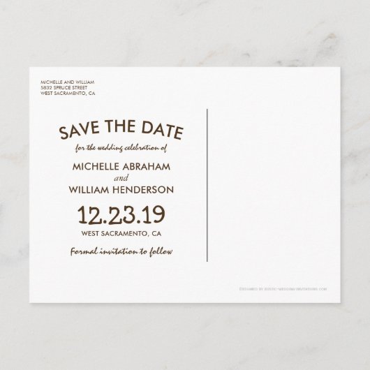 Rustieke Winter Tree Twinkle Lights Save the Date Aankondigingskaart (Achterkant)