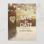 Rustieke Winter Tree Twinkle Lights Save the Date Aankondigingskaart (Voorkant)