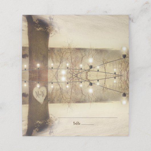Rustieke Winter Tree Twinkle Lights Wedding Plaatskaartje (Buitenkant ongevouwen)