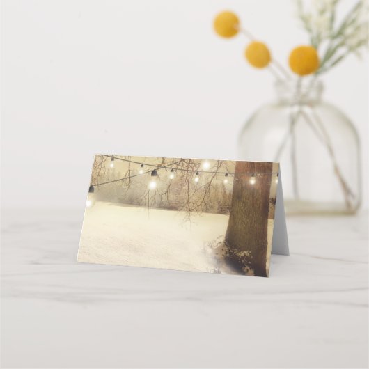 Rustieke Winter Tree Twinkle Lights Wedding Plaatskaartje (Achterkant)