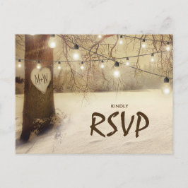 Rustieke Winter Tree Twinkle Lights Wedding RSVP Uitnodiging Briefkaart
