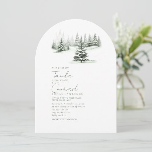 Rustieke winter trouwboog bosgroen ID1049 Kaart (Staand voorkant)