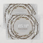 Rustieke winter trouwtakken RSVP kaart (Voorkant / Achterkant)