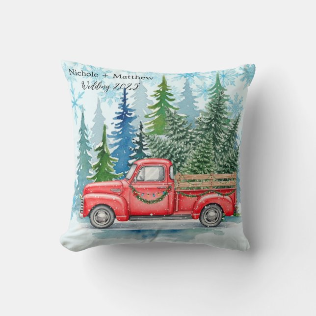 Rustieke Winter Trouwwagen Kussen (Voorkant)