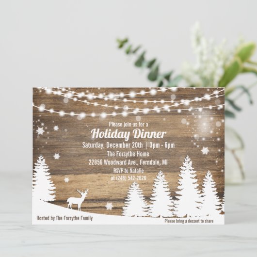 Rustieke Winter Vakantie Kerstmis Diner uitnodigin Kaart (Staand voorkant)