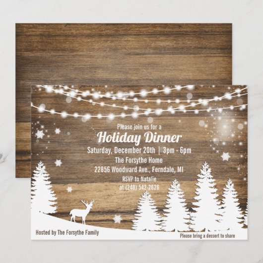 Rustieke Winter Vakantie Kerstmis Diner uitnodigin Kaart (Voorkant / Achterkant)
