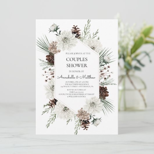 Rustieke winter vakantie koppels douche kaart (Staand voorkant)