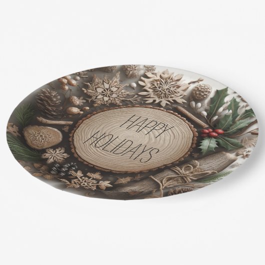 Rustieke Winter Vakantie Land Kerstmis Papieren Bordje (Gekanteld)
