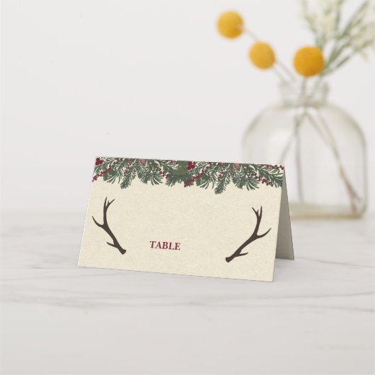 Rustieke Winter Vakantie Pine Trouwplaats Cards Plaatskaartje (Voorkant)