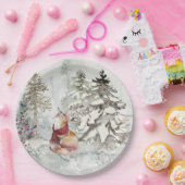 Rustieke Winter Vakantie Sneeuw Scène met Fox Papieren Bordje (Feest)