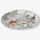 Rustieke Winter Vakantie Sneeuw Scène met Fox Papieren Bordje (Gekanteld)