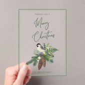 Rustieke Winter Vogel & Dennenboom Spray Foto Kers Acryl Uitnodigingen (Insitu (Draagbaar))