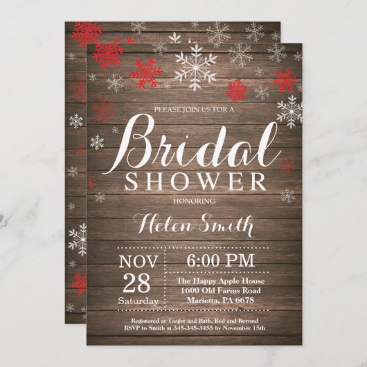 Rustieke Winter Vrijgezellenfeest Red Snowflake Kaart (Voorkant / Achterkant)