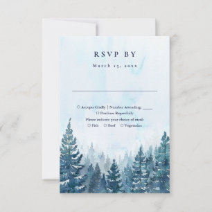 Rustieke Winter Waterverf Dennenboom Bos Bruiloft RSVP Kaartje