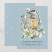 Rustieke Winter Waterverf Lantaarn Kerstblauw Feestdagenkaart (Voorkant / Achterkant)