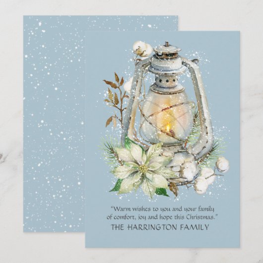 Rustieke Winter Waterverf Lantaarn Kerstblauw Feestdagenkaart (Voorkant / Achterkant)