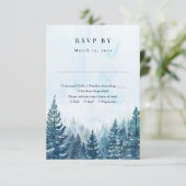 Rustieke Winter Waterverf Pijnboom Bos Bruiloft RSVP Kaartje (Staand voorkant)