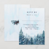 Rustieke Winter Waterverf Pijnboom Bos Bruiloft RSVP Kaartje (Voorkant / Achterkant)