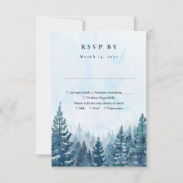 Rustieke Winter Waterverf Pijnboom Bos Bruiloft RSVP Kaartje