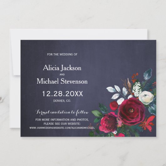 Rustieke winter waterverf rode pioenen bruiloft save the date (Achterkant)