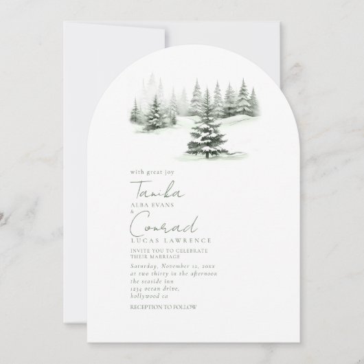 Rustieke Winter Wedding Arch Forest Green ID1049 Kaart (Voorkant)