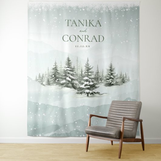 Rustieke Winter Wedding Arch Forest Green ID1049 Wandkleed (In situ)