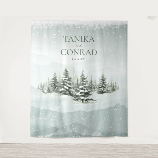 Rustieke Winter Wedding Arch Forest Green ID1049 Wandkleed (Voorkant)