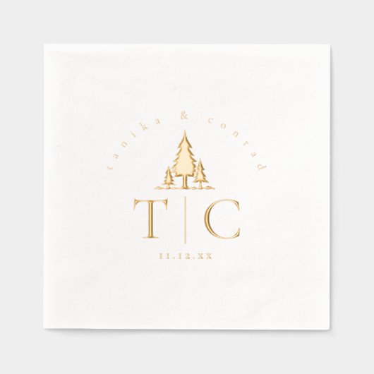 Rustieke Winter Wedding Initialen voor Bomen ID104 Folie Servetten (Voorkant)