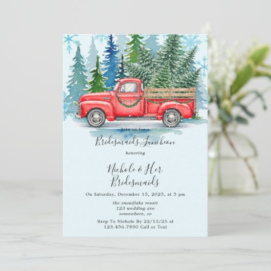 Rustieke Winter Wedding Truck Bruidsmeisjes Lunche Kaart (Staand voorkant)