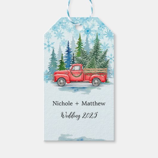 Rustieke Winter Wedding Truck Favoriet Cadeaulabel (Voorkant)