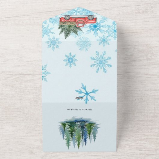 Rustieke Winter Wedding Truck Wedding All In One Uitnodiging (Buitenkant)